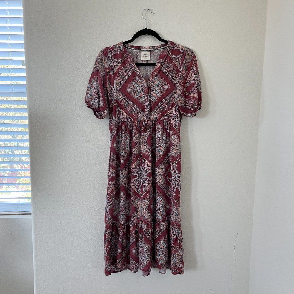 Knox Rose Midi Dress Size Extra Small Red Bohemian Peasant Short Sleeve Boho - Picture 3 of 12